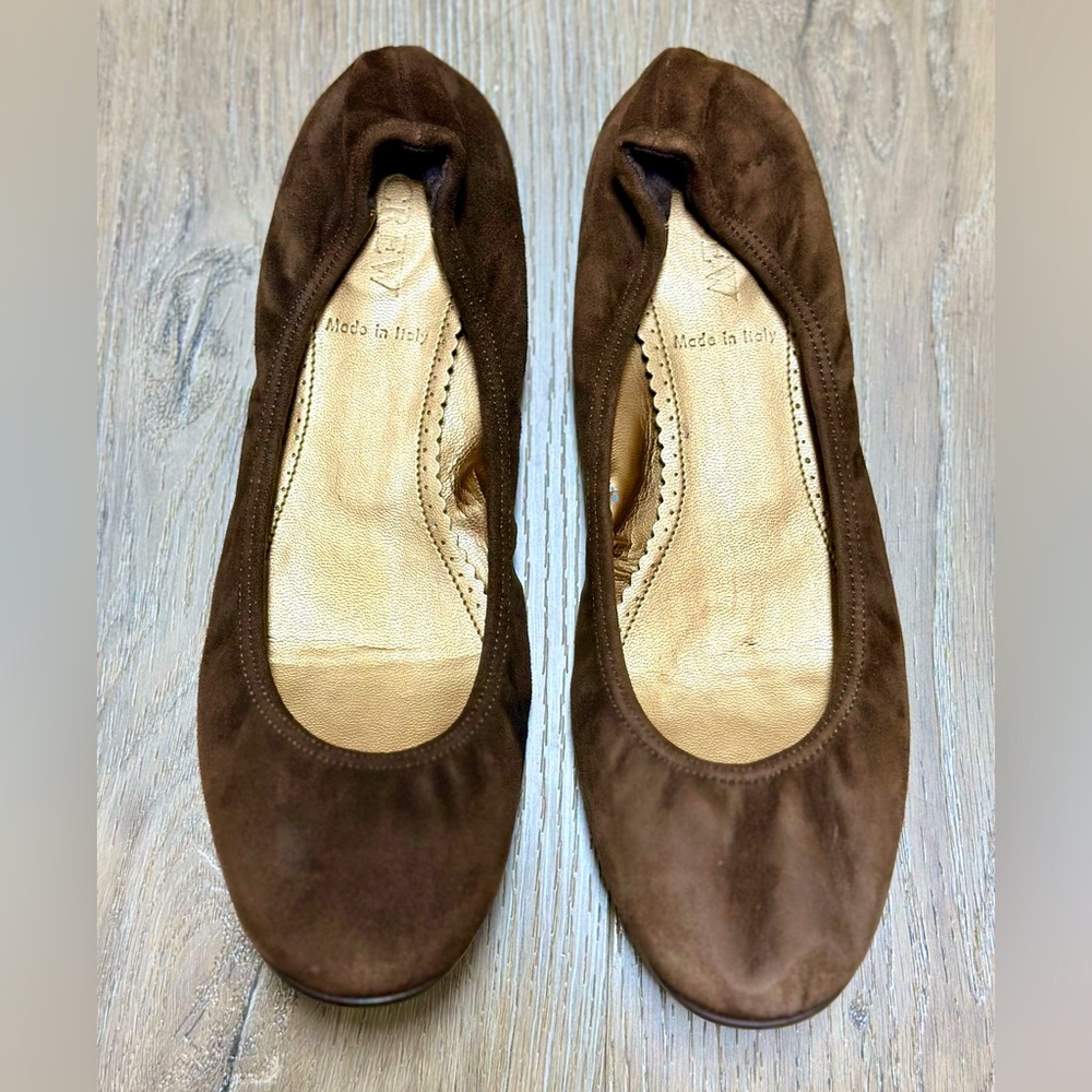 J Crew Chocolate Brown Suede Leather Flats - Made in Italy